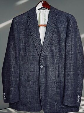 Bullock & Jones Men’s Charcoal Micro Plaid Blazer Sport Coat Notch Lapel 40R